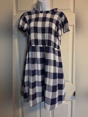 Moon River Navy and White Checkered Smocked Dress Size Small